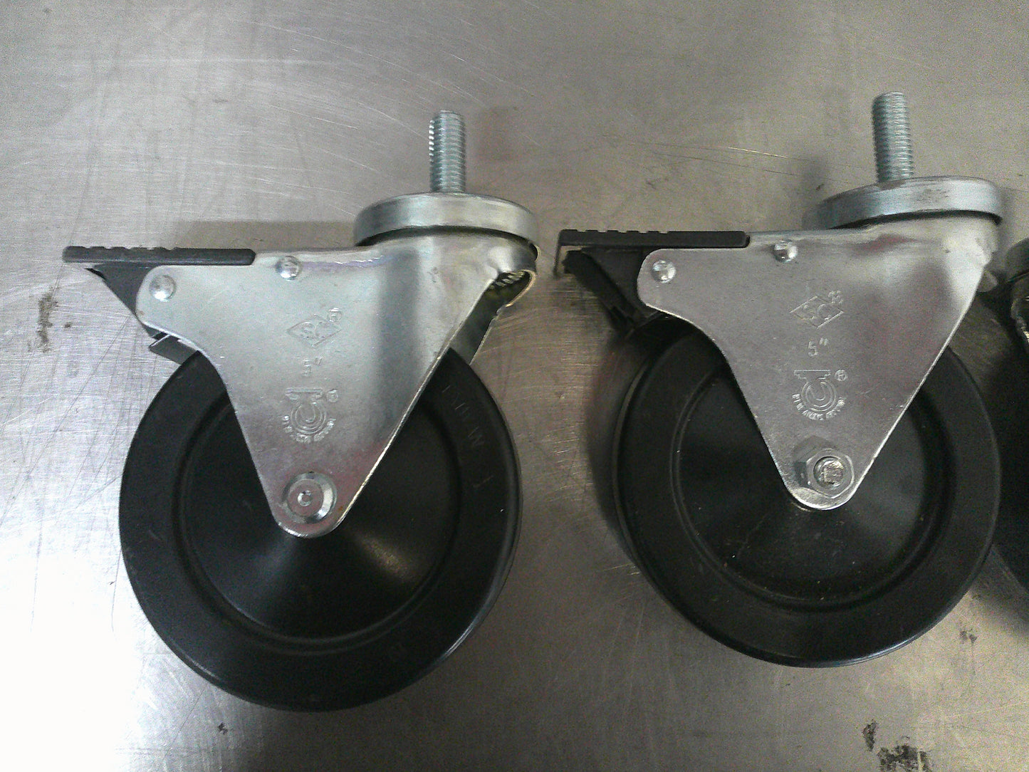 Commercial Grade Casters, 5" Threaded Casters with Pedal Locks, #9591