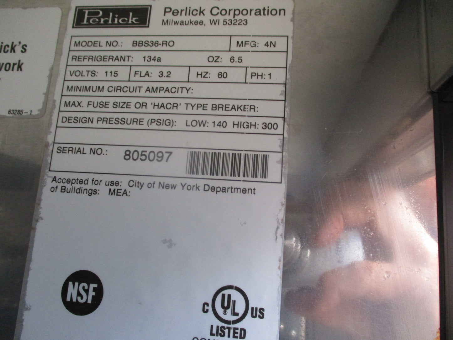 Perlick BBS36-RO, Stainless Back Bar Swing Door Bottle Cooler, TESTED, #8997