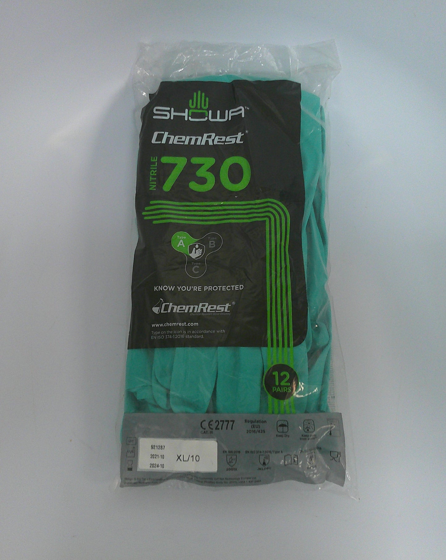 Lot of 36 Pairs, SHOWA 730 Nitrile Chemical Resistant Safety Gloves, New-Old Stock, #9630