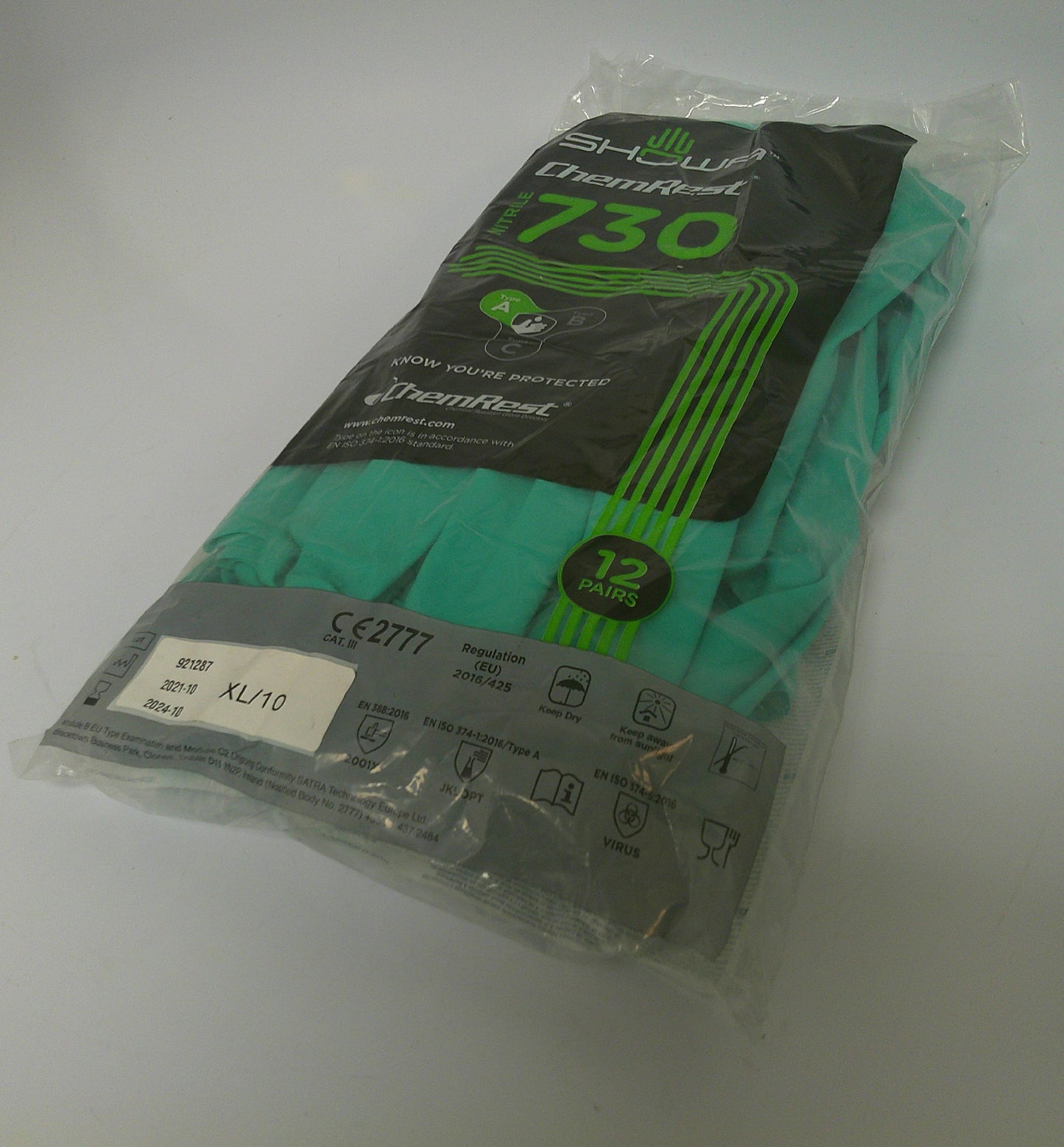 Lot of 36 Pairs, SHOWA 730 Nitrile Chemical Resistant Safety Gloves, New-Old Stock, #9630