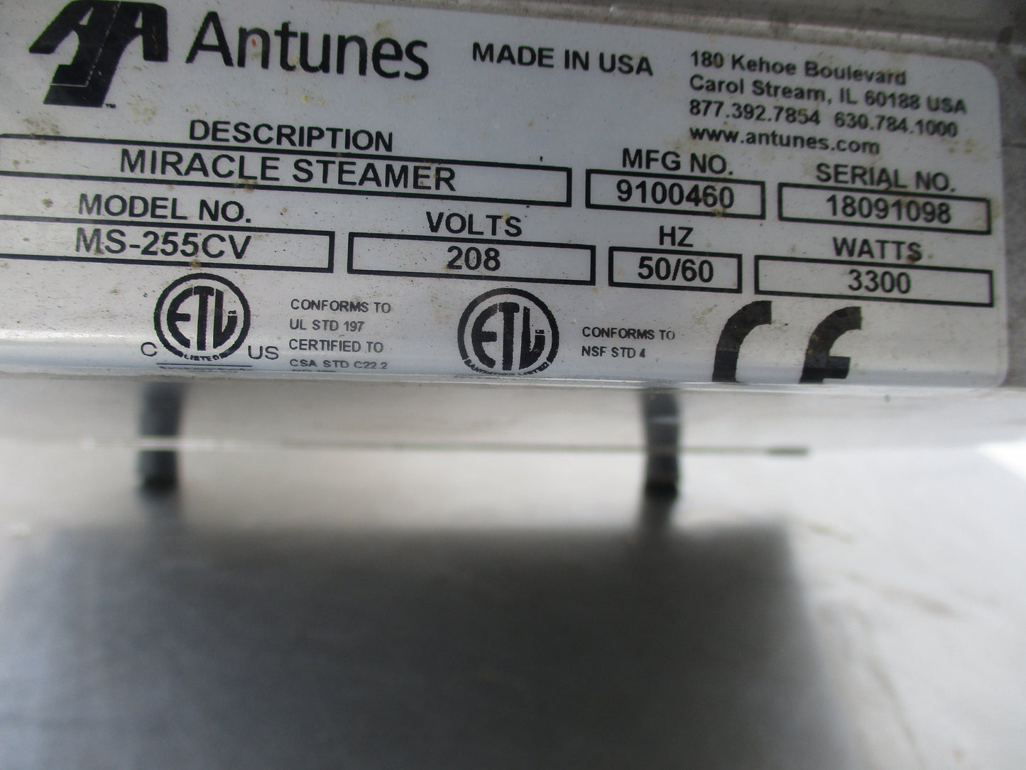 Antunes MS-255-CV, Stainless Steel Countertop Miracle Steamer, TESTED, #8183